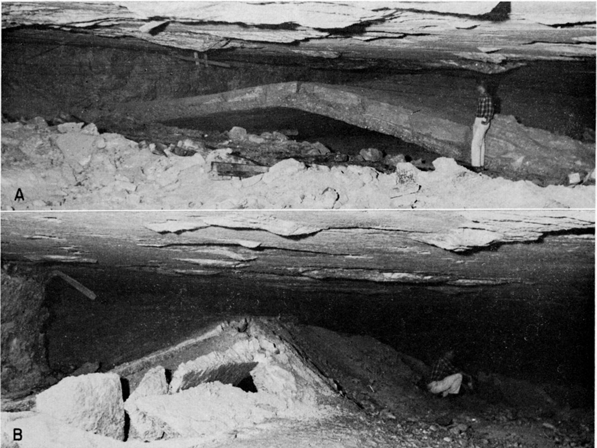 Two black and white photos of floor buckling and shearing