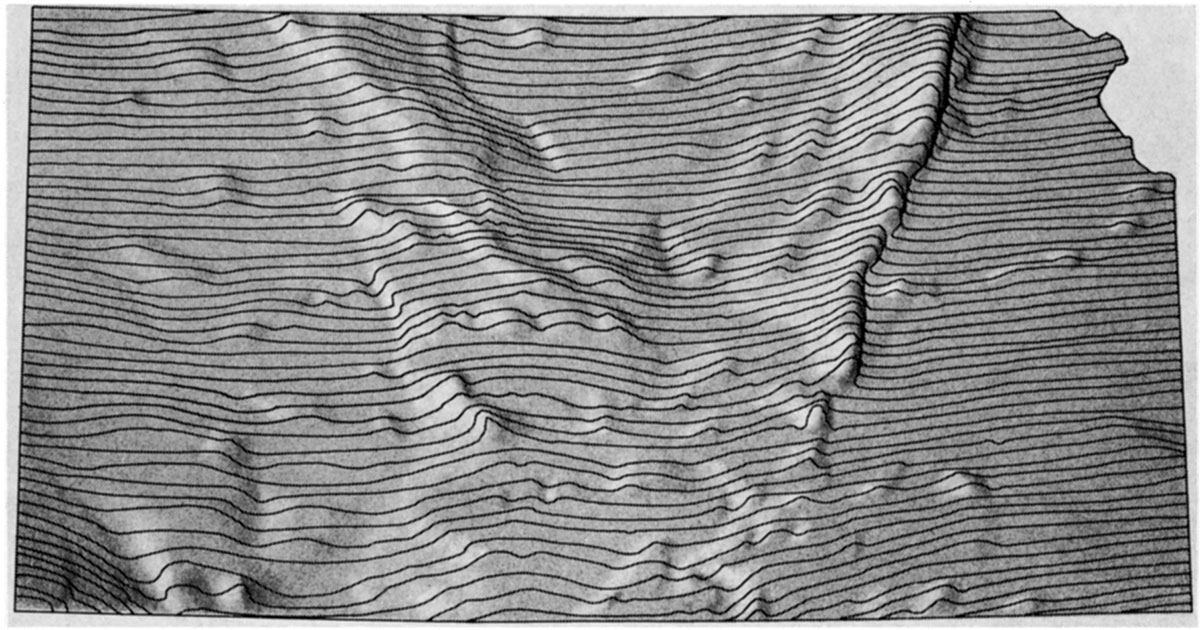 Configuration of surface of Precambrian rocks shown by inclined profiles and shading.