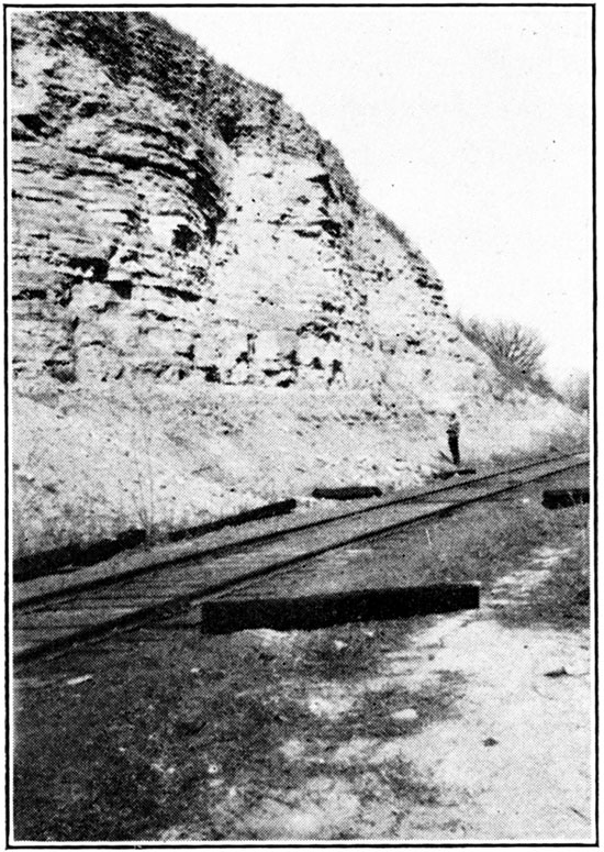 Jetmore and upper Hartland (members of the Greenhorn formation) exposed in railroad cut, Glen Elder.