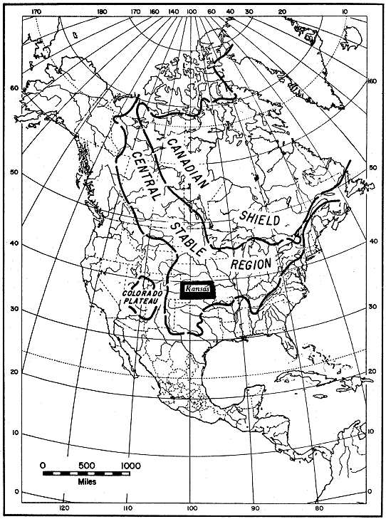 map of North America; Kansas is in southern part of Central Stable Region