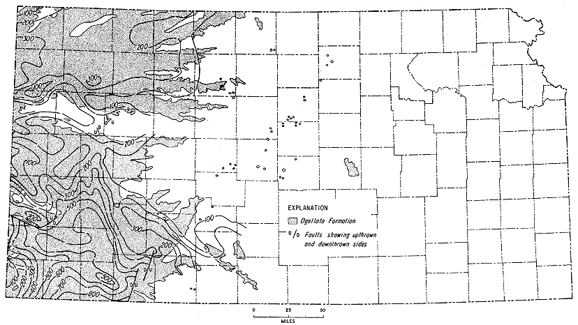 500-foot thickness in Seward County; thickens to 800 toward Oklahoma border; 200-300 feet thick to north.