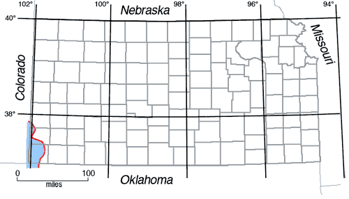 Map shows location of Triassic rocks; limited to western half of Morton County and limited western parts of Stanton.