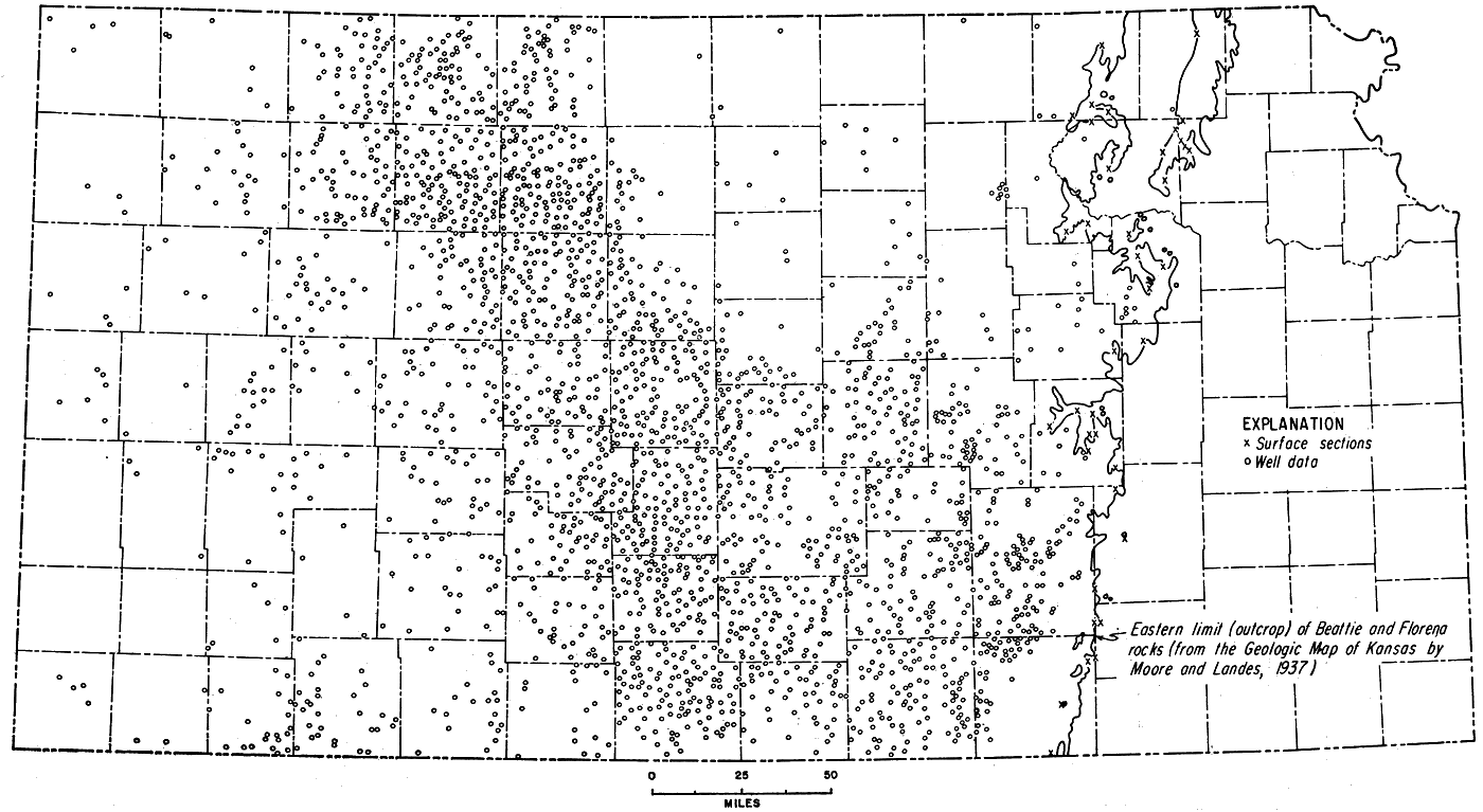 Points located throughout western two-thirds of state.