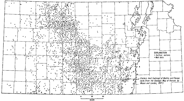 Points located throughout western two-thirds of state.
