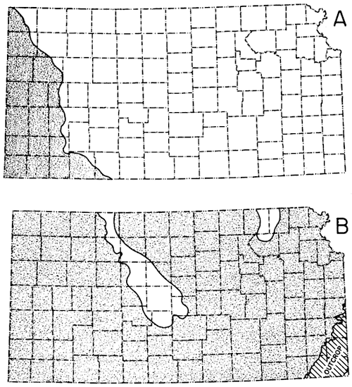 Morrowan in far western and southwest Kansas; Desmoinesian and Atokan in all parts of Kansas except in part of Central Kansas Uplift, crops out in SE Kansas.
