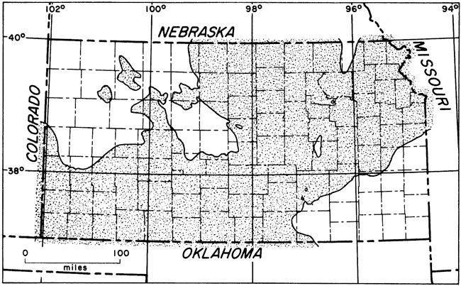 Simpson Group in much of Kansas except southeast, far northwest and Central Kansas Uplift areas, and small parts of Nemaha zone.