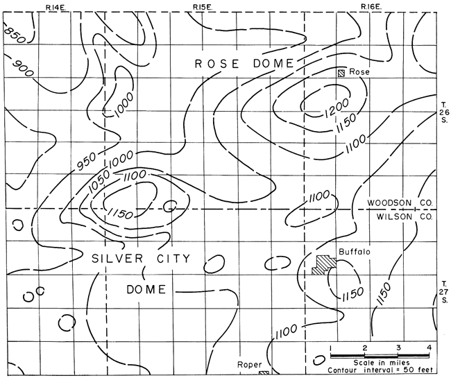 Silver City Dome as high as 1150 feet with surrounding area at 950; Rose dome as high as 1200 feet with surrounding area at 1100.