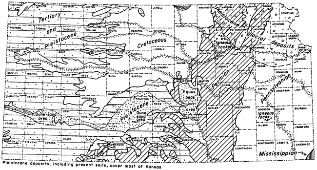 Simplified geologic map of Kansas.