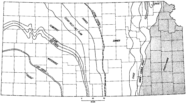 Map of rock units underlying Mesozoic.