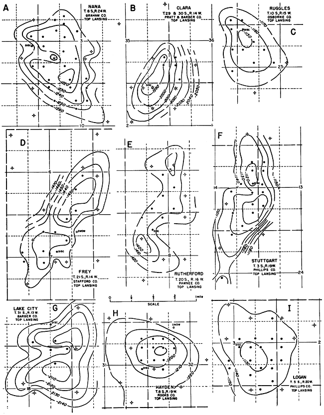 Eight structural maps on oil fields.