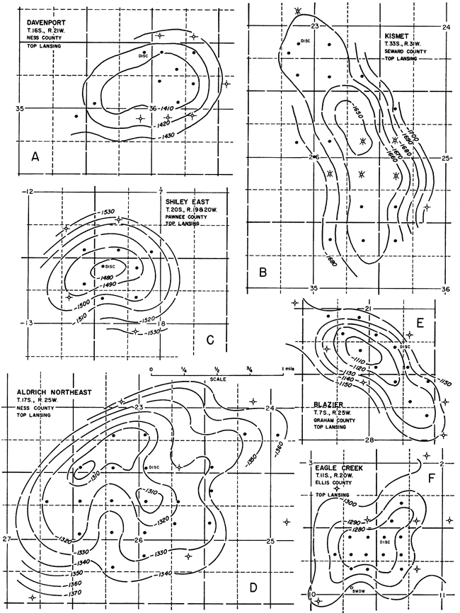 Six structural maps on oil fields.