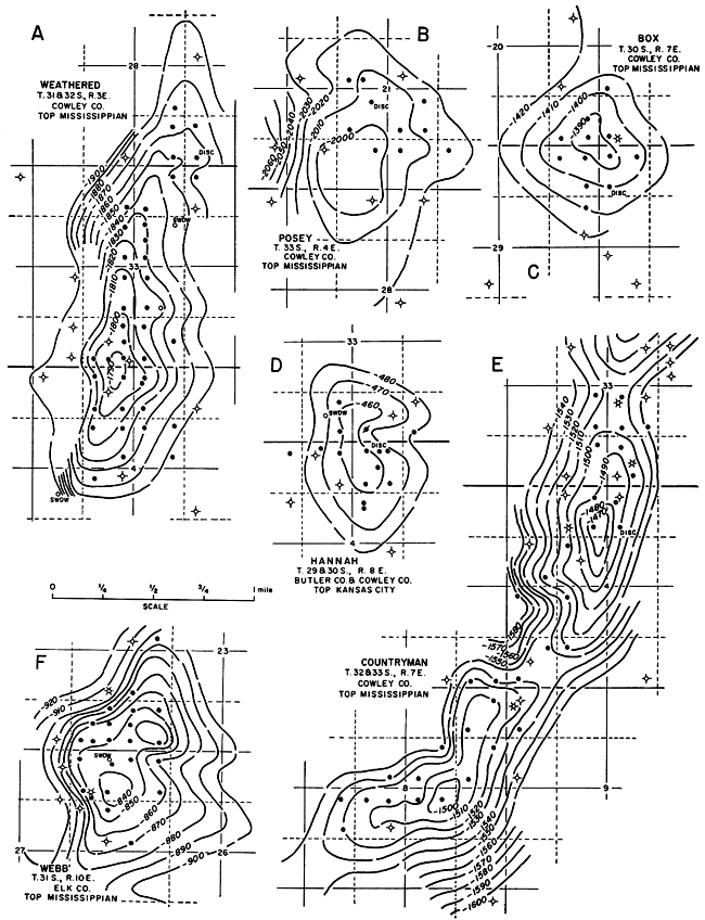 Six structural maps on oil fields.