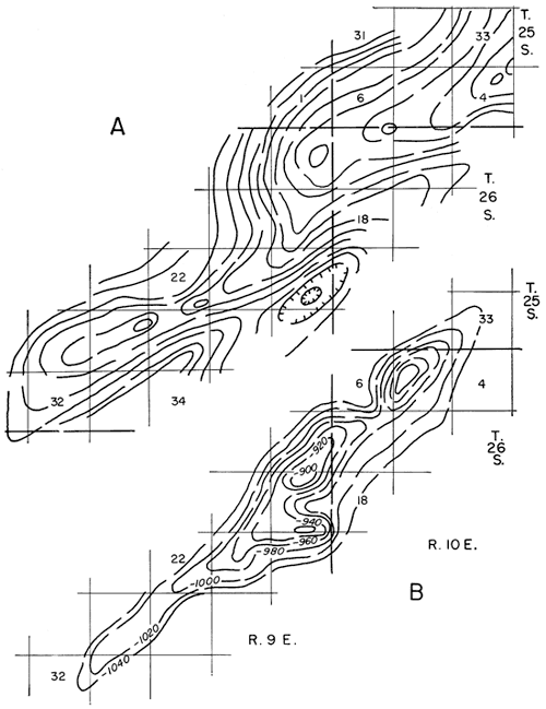 Reese anticline showing structure on surface and Mississippian.