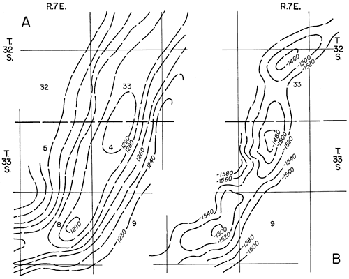 Countryman anticline showing structure on surface and Mississippian.