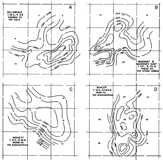 Four oil field maps showing structure.