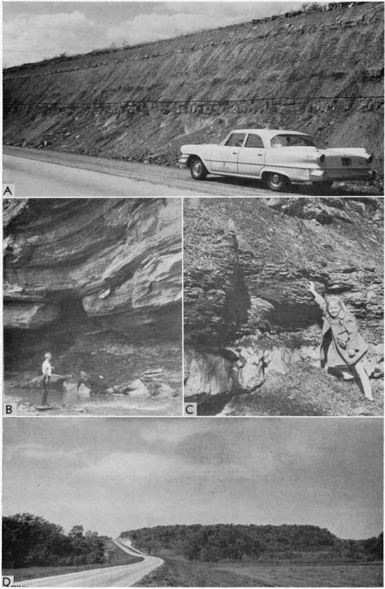 Four black and white photos of Permian outcrops and landforms.
