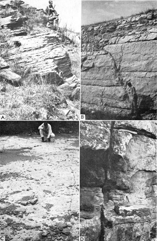 Four black and white photos of outcrops.