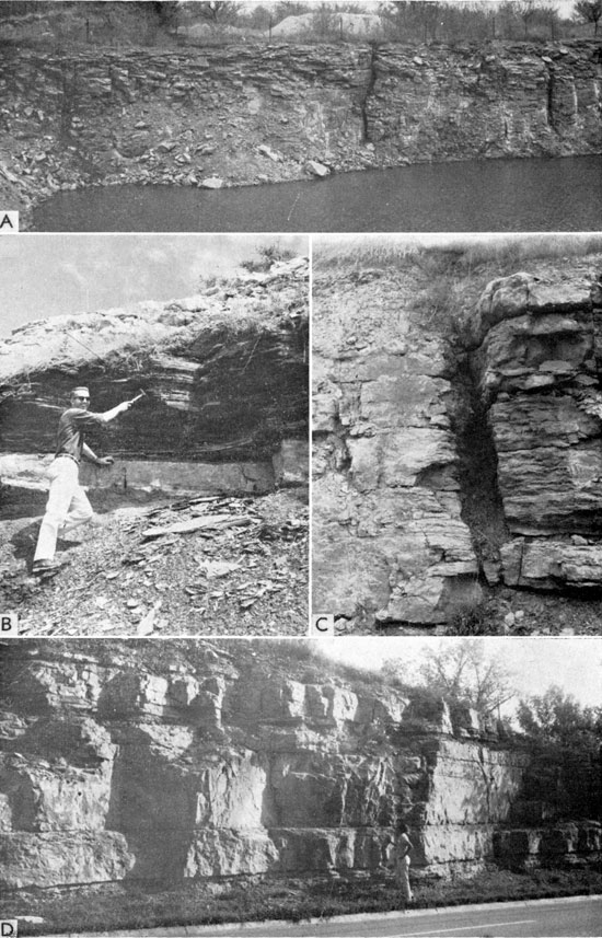 Four black and white photos of outcrops.