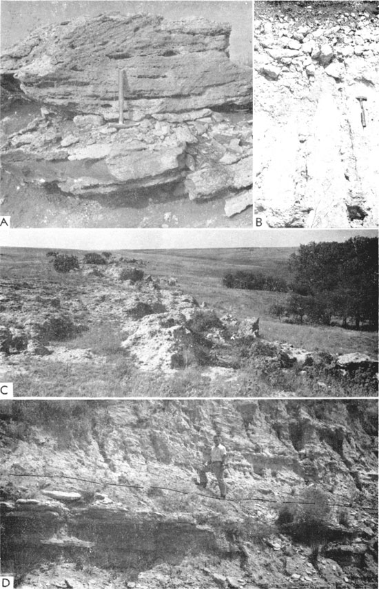 Four black and white photos sowing examples of Ogallala Formation in Kansas.