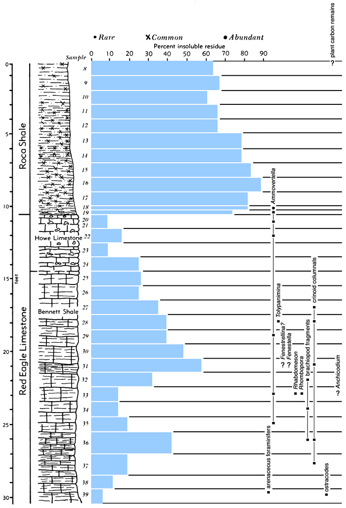 section, bar chart of residues, and fossil listing.