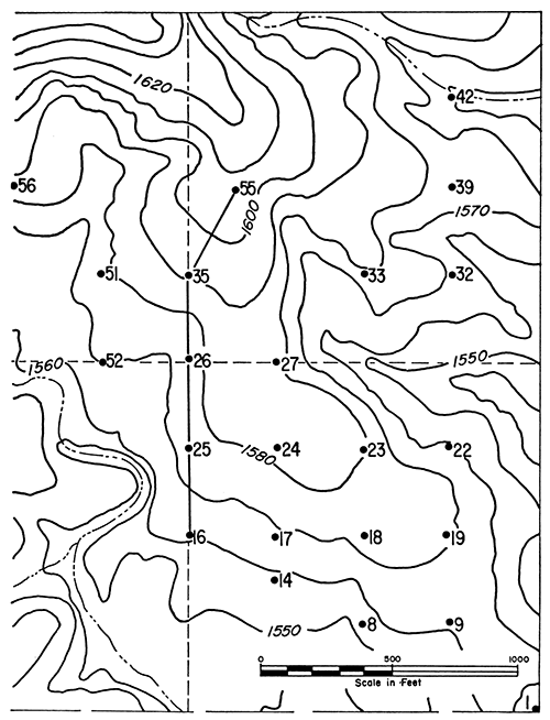 Test-hole pattern and topography at EL-14 (Ellsworth County).