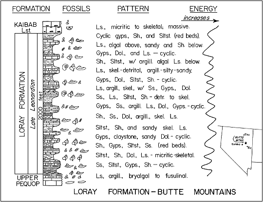 figure includes a strat column, fossil indicators, a description of the pattern, and an energy schematic