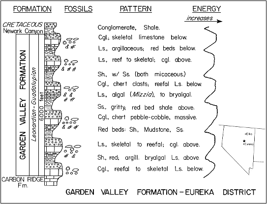 figure includes a strat column, fossil indicators, a description of the pattern, and an energy schematic