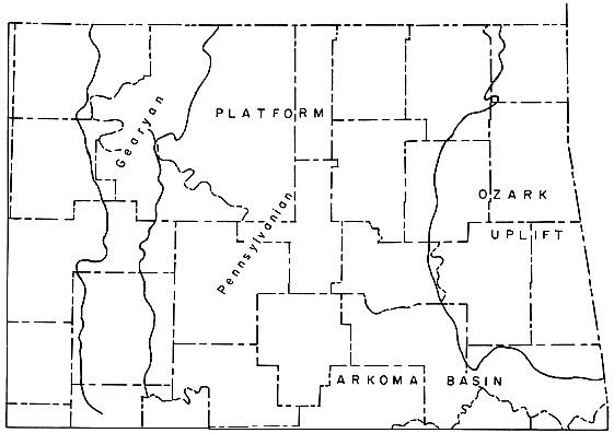 Ozark Uplift northeast of Arkoma Basin