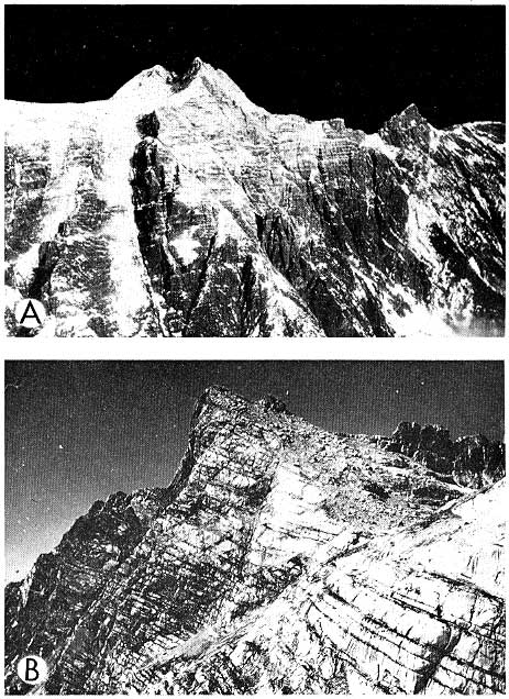 two black and white photos of mountain sides showing cyclic bedding