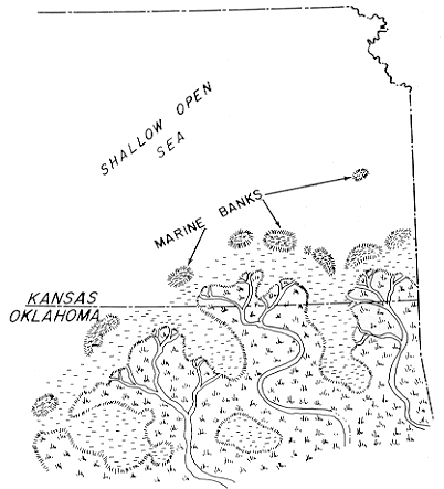shallow open sea in Kansas, uplands in Oklahoma, marine banks in southeast Kansas