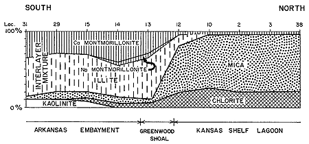 Florena clay mostly mica facies in North; Ca montmorillonite and illite in South.