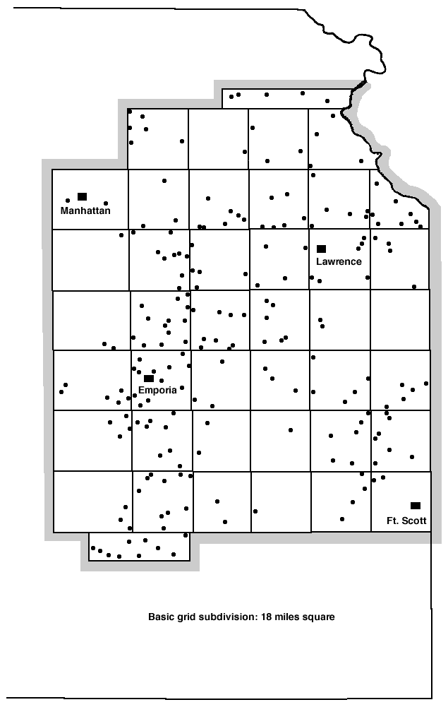samples location throughout eastern Kansas bettween Fot Scott and Manhattan