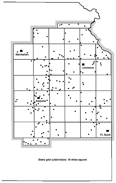 samples location throughout eastern Kansas bettween Fot Scott and Manhattan