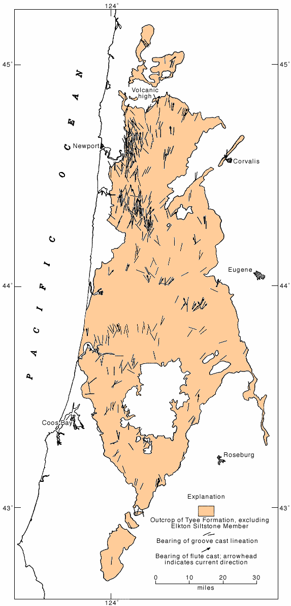 trends were measured from Coos bay north to Newport; figure shows orientations are mostly north-south