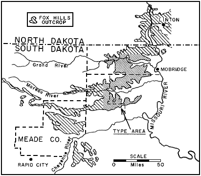 outcrop stradles North Dakota-South Dakota line near Missouri River; type area in South Dakota centered on Moreau River-Grand River area