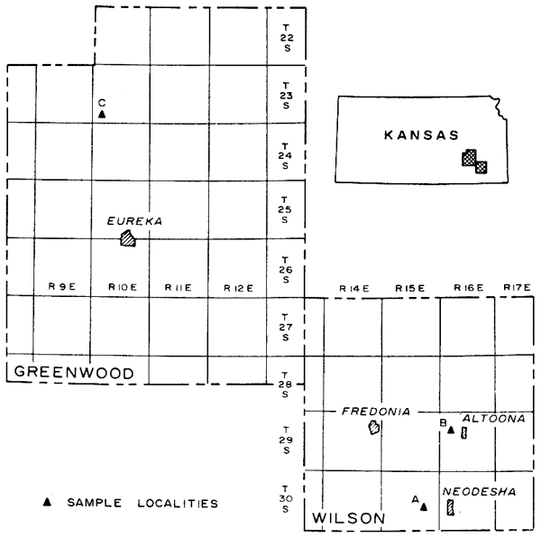 Wilson and Greenwood counties are in SE Kansas; two locations in southern Wilson and one in northwest Greenwood.