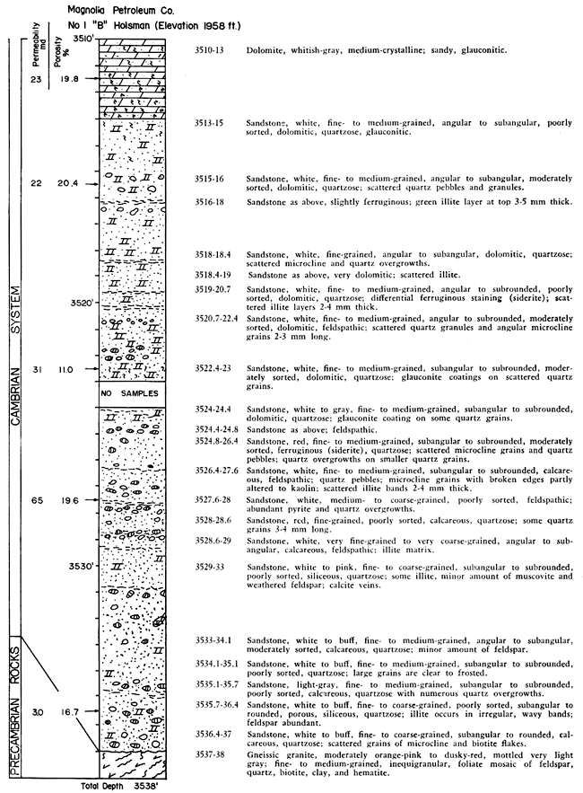 Core description with porosity and permeability information.