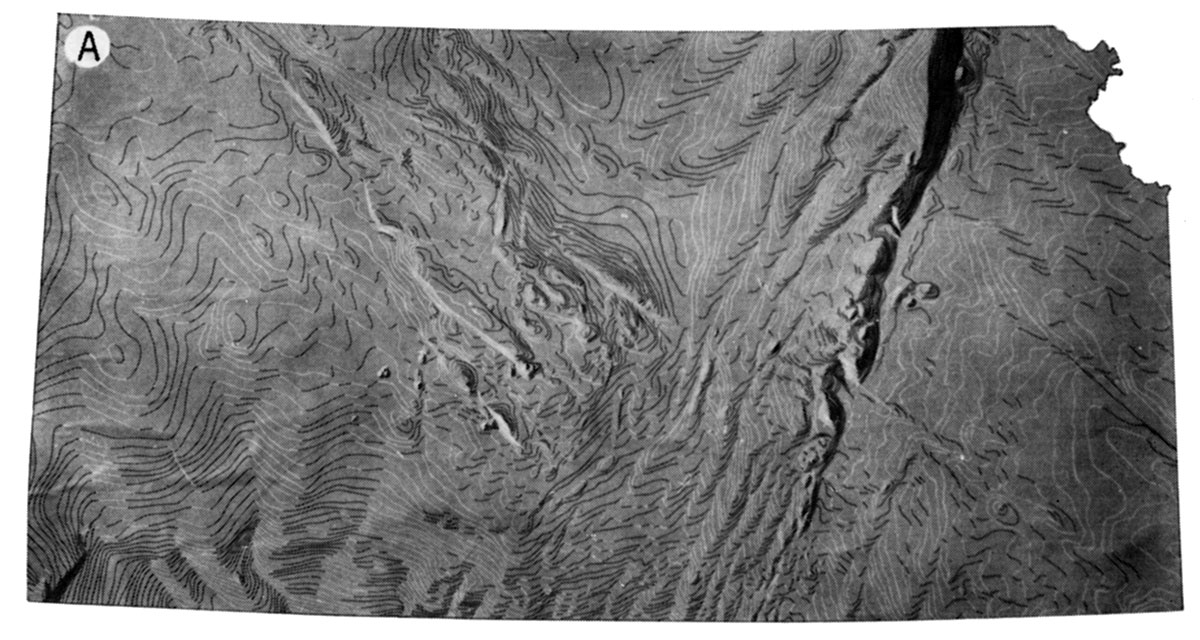 Configuration of buried Precambrian surface in Kansas.