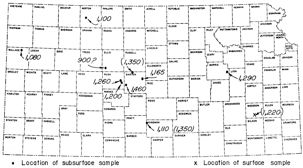 Location of wells from which samples were obtained for dating by potassium-argon and rubidium-strontium methods.