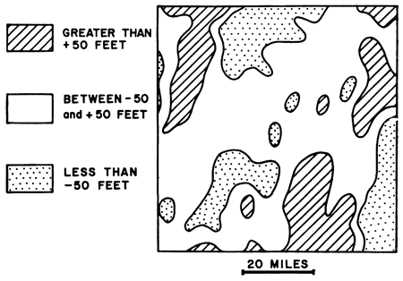 Contour map on Mississippian created by subtracting second-degree trend.