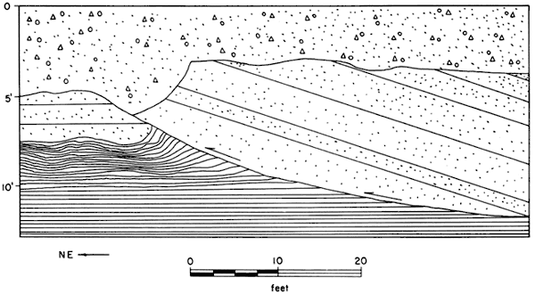 Drawing shows interpretation of quarry face.