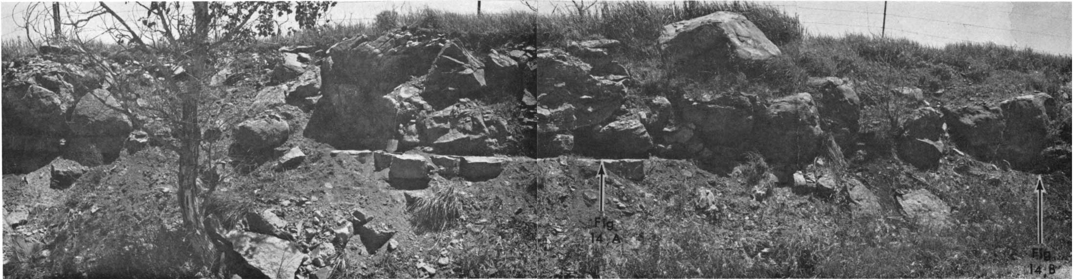 Black and white panorama of road cut.