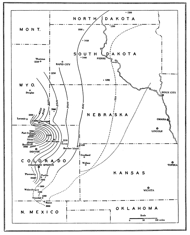 Map to show the original thickness of the Pierre formation in Midwestern states.