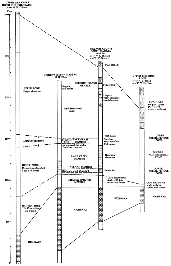 Correlation of the zones of the Pierre in some of the midwestern states.