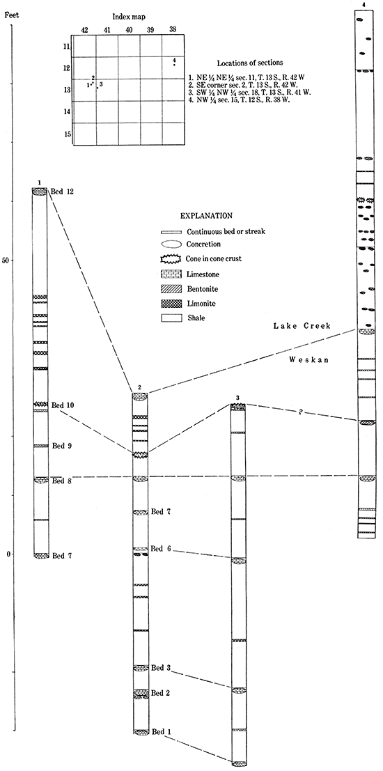 Geologic sections of Weskan and Lake Creek members.