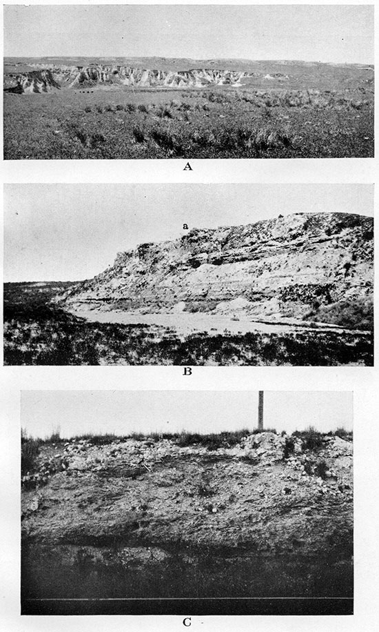 Three black and white photos of Ogallala outcrops.