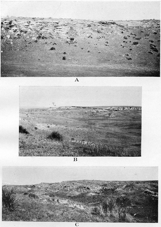 Three black and white photos of Ogallala outcrops.