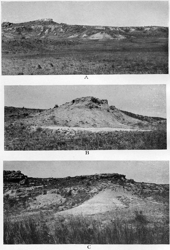 Three black and white photos of Woodhouse bentonitic clays in Ogallala.