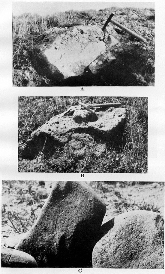 Three black and white photos of Pleistocene gravel.