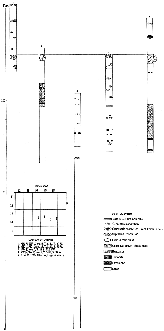 Geologic sections of the Sharon Springs member, Pierre formation.
